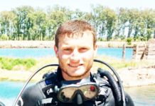 Bomberos en una capacitación de buceo realizada en Brandsen