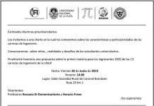 La Facultad de Ingeniería explicará el viernes a las 14 en la Rural pormenores sobre el dictado del curso de ingreso 2020 en el Distrito