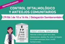 Se reprogramó el control oftalmológico y anteojos comunitarios en Samborombón