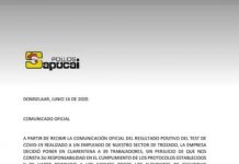 Nuevo comunicado de la empresa Sapucai informando el resultado de los testeos realizados