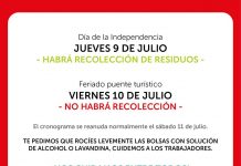 Recolección de residuos: feriados 9 y 10 de julio