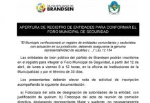Apertura de registro de entidades para conformar el Foro Municipal de Seguridad