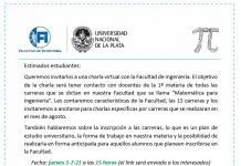 La Facultad de Ingeniería realizará una charla destinada a alumnos/as del último año de secundario