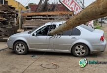 Pudo haber sido una tragedia: un camión arrancó postes y uno terminó dentro de un auto