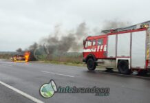 Se prendió fuego un auto en Ruta 215