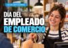 Día del Empleado de Comercio: un reconocimiento a quienes forman parte de la actividad comercial Flyer de InfoBrandsen por el Día del Empleado de Comercio: una empleada entrega una bolsa a un cliente en un comercio