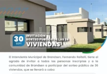 Sorteo de las 36 viviendas: será el miércoles 30 de septiembre en el Club Social Sorteo de las 36 viviendas de Brandsen: miércoles 30 de septiembre, 18 hs, en el Club Social
