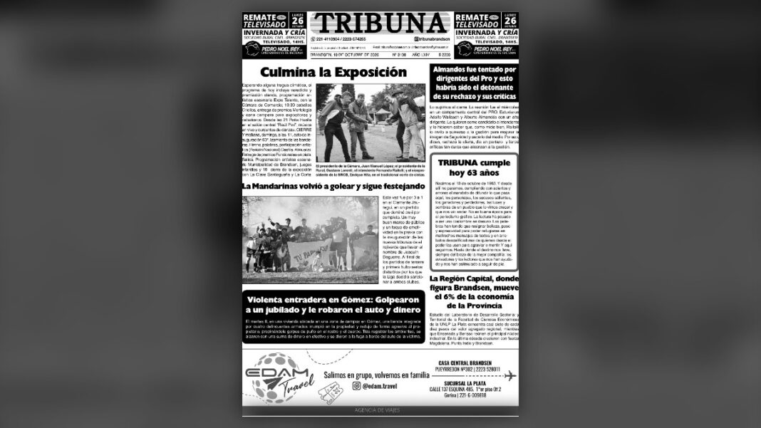 Tribuna_10_octubre_2026_portada Tapa del Semanario Tribuna del 10 de octubre de 2026