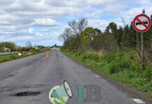 Trabajos de bacheo y demarcación en la Ruta 29